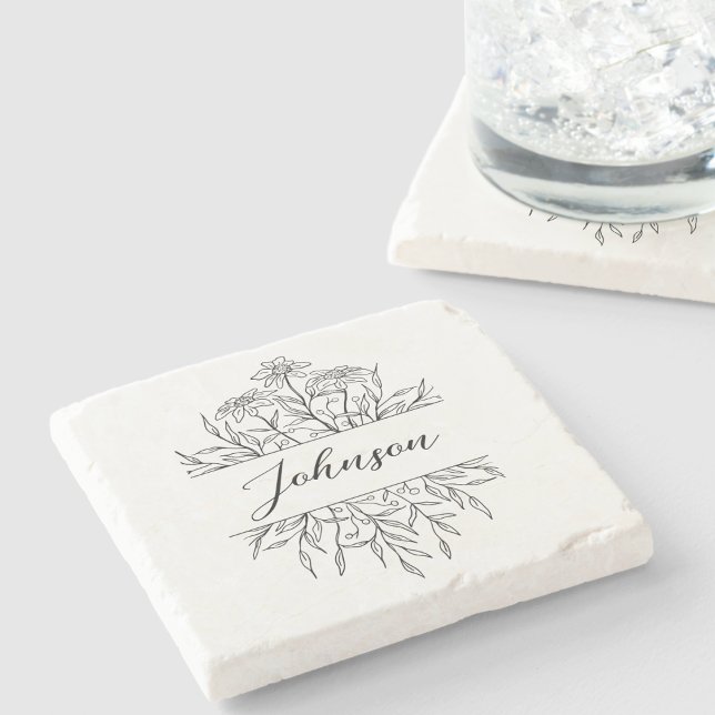 Dessous-de-verre En Pierre Monogramme floral monochrome (Créateur téléchargé)