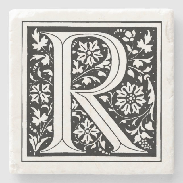 Dessous-de-verre En Pierre Monogramme floral vintage "R" (Devant)