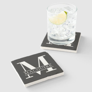 Dessous-de-verre En Pierre Monogramme gras minimal avec nom Noir