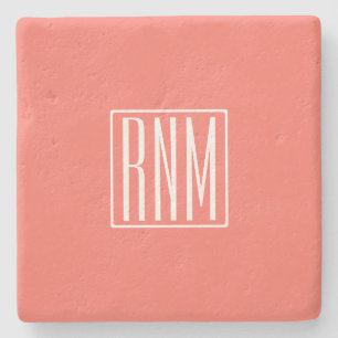 Dessous-de-verre En Pierre Monogramme initial Blanc Sur Le Corail
