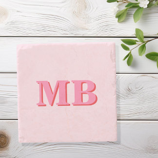 Dessous-de-verre En Pierre Monogramme initial minimaliste rose moderne