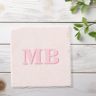 Dessous-de-verre En Pierre Monogramme initial minimaliste rose moderne