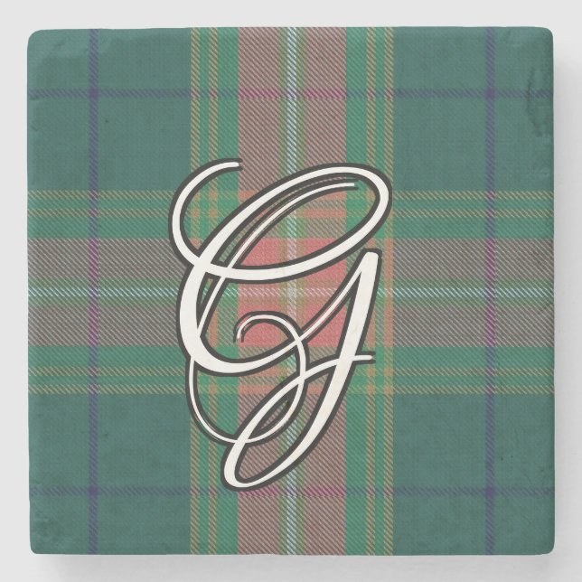 Dessous-de-verre En Pierre Monogramme irlandais de coutume de tartan de (Devant)