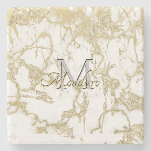 Dessous-de-verre En Pierre Monogramme Marbre de Carrera Gemmes de Parties sci