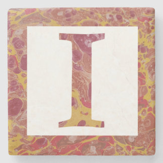 Dessous-de-verre En Pierre Monogramme marbré en pierre rouge et jaune I