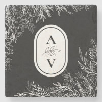 Monogramme Mariage de verdure noir et blanc
