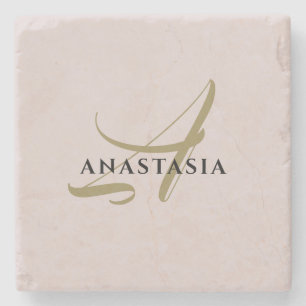 Dessous-de-verre En Pierre Monogramme minimaliste pastel bleu rose or noir