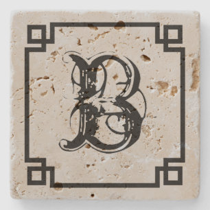 Dessous-de-verre En Pierre Monogramme noir cadre simple