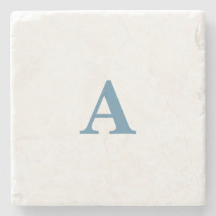 Dessous-de-verre En Pierre Monogramme Nom initial Dusty Blue White Simple Cut