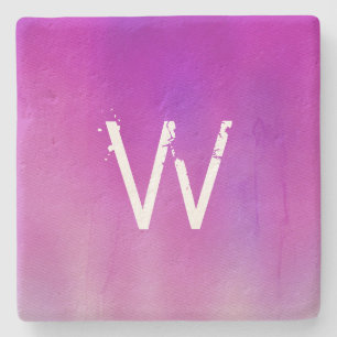 Dessous-de-verre En Pierre Monogramme Ombre d'aquarelle rose