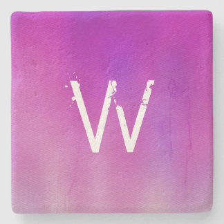 Dessous-de-verre En Pierre Monogramme Ombre d'aquarelle rose
