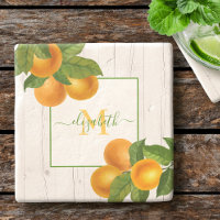 Monogramme oranges d'agrumes aquarelle bois rustiq