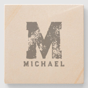 Dessous-de-verre En Pierre Monogramme personnalisé Nom initial Sandstone