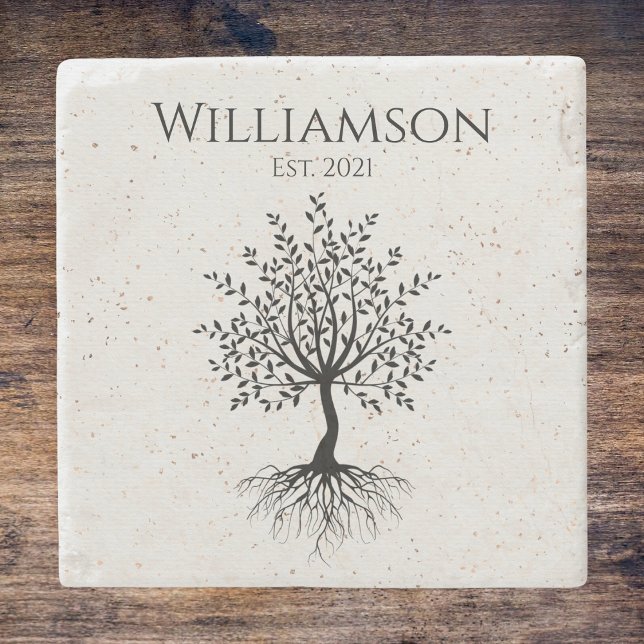 Dessous-de-verre En Pierre Monogramme rustique de l'arbre de vie (Créateur téléchargé)