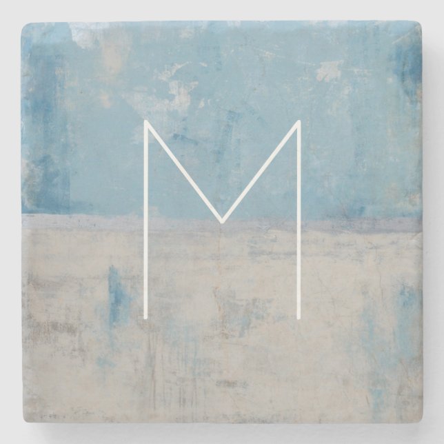 Dessous-de-verre En Pierre Monogramme | Silver Aura (Devant)