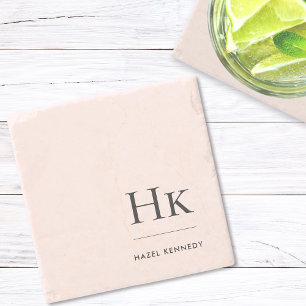 Dessous-de-verre En Pierre Monogramme Simple Élégante Feminine Blush Rose