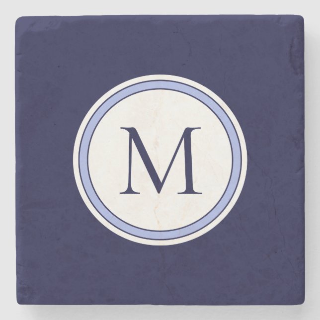 Dessous-de-verre En Pierre Monogramme simple personnalisé initial | Bleu (Devant)