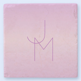 Dessous-de-verre En Pierre Monogramme superposé unique   Lavande rose tendre