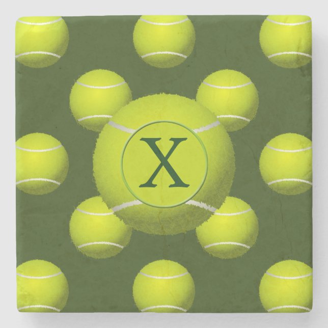 Dessous-de-verre En Pierre Monogramme Tennis Balls motif sportif, (Devant)