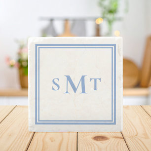 Dessous-de-verre En Pierre Monogramme trois lettres bleu et blanc