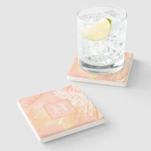 Dessous-de-verre En Pierre Monographie feuille rose de palmier d'or
