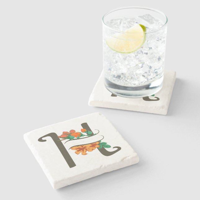Dessous-de-verre En Pierre Monographie florale H lettre majuscule (Côté)