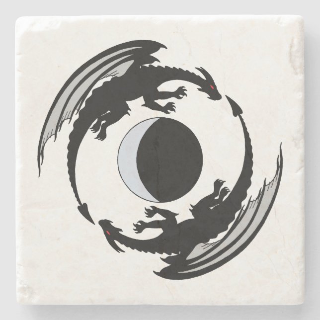Dessous-de-verre En Pierre Moon Dragons Design Imaginaire (Devant)