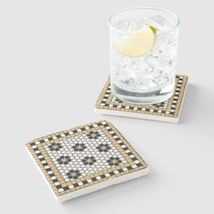 Dessous-de-verre En Pierre Mosaic noir blanc et or