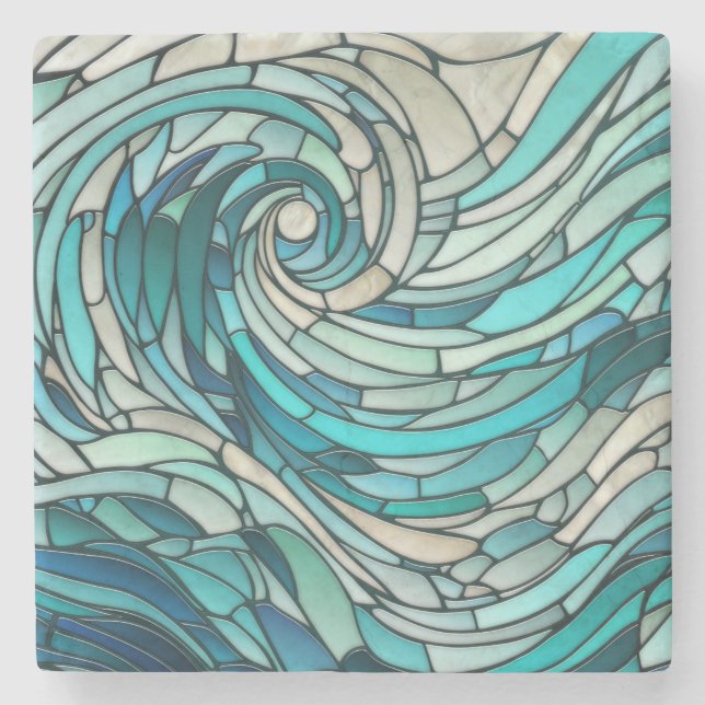 Dessous-de-verre En Pierre Mosaïque de la vague océanique (Devant)