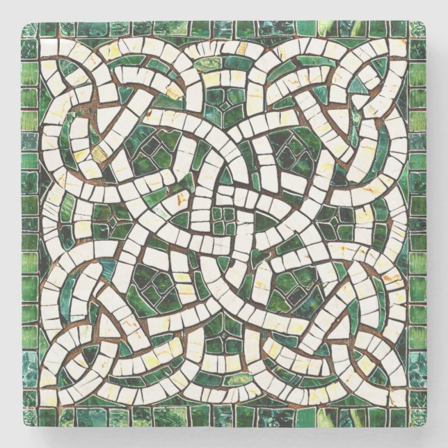 Dessous-de-verre En Pierre Mosaïque de pierre céleste verte et blanche (Devant)