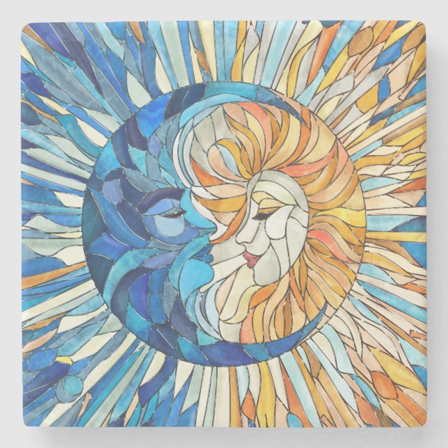 Dessous-de-verre En Pierre Mosaïque du soleil et de la lune (Devant)
