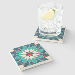 Dessous-de-verre En Pierre Mosaïque marocaine de marbre blanc Turquoise bleu 