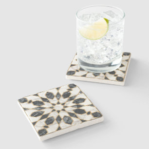 Dessous-de-verre En Pierre Mosaïque marocaine noire et Marbre blanc