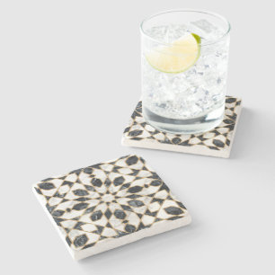 Dessous-de-verre En Pierre Mosaïque marocaine noire et Marbre blanc