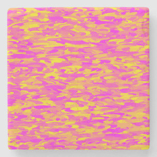 Dessous-de-verre En Pierre Motif Abstrait Rose Jaune Orange