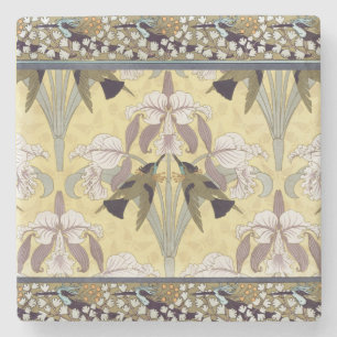 Dessous-de-verre En Pierre Motif Art Nouveau d'orchidée colibri vintage