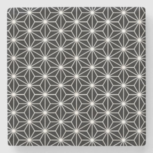 Dessous-de-verre En Pierre Motif Asanoha Noir et blanc