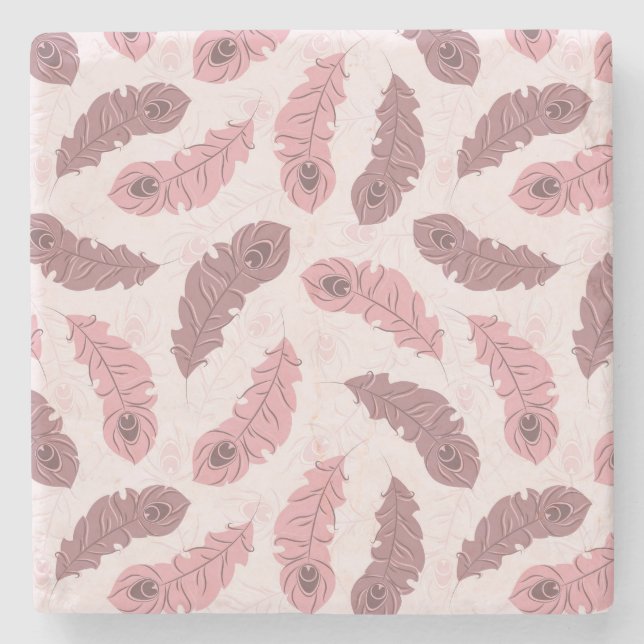 Dessous-de-verre En Pierre motif avec des plumes de paon (Devant)