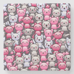 Dessous-de-verre En Pierre motif avec les chats mignons 2 de griffonnage de