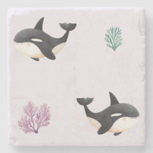 Dessous-de-verre En Pierre Motif Baleine Orque Mignon pour la Nurserie sur la