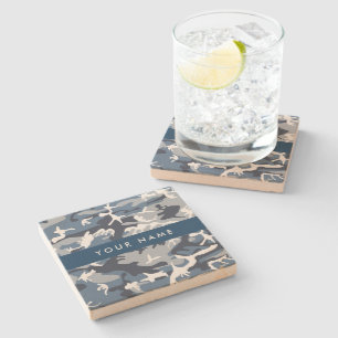Dessous-de-verre En Pierre Motif camouflage neige hivernale bleue Personnalis