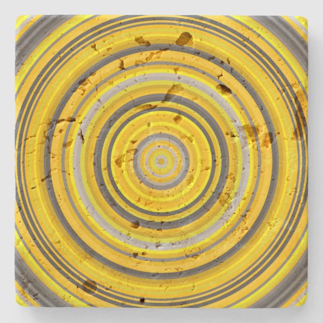 Dessous-de-verre En Pierre Motif circulaire jaune et gris (Devant)