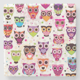 Dessous-de-verre En Pierre Motif coloré de hibou pour les enfants 2