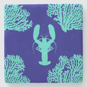 Dessous-de-verre En Pierre Motif côtier de homard de la Marine Turquoise