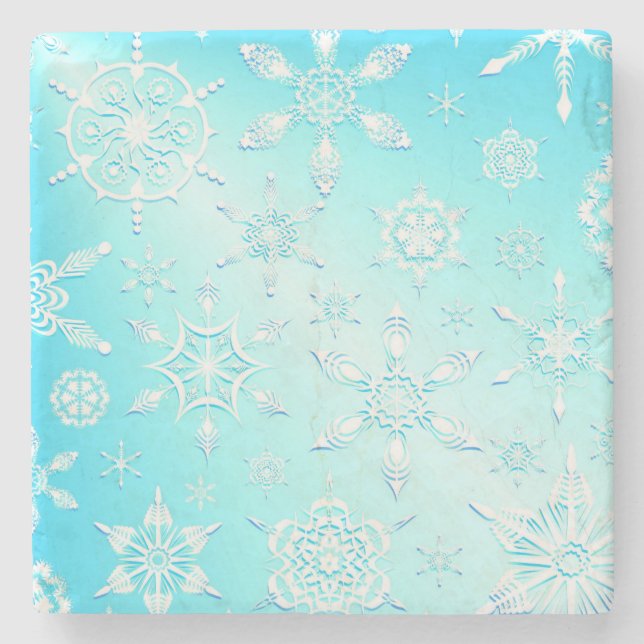 Dessous-de-verre En Pierre Motif Crystal Snowflakes (Devant)