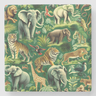 Dessous-de-verre En Pierre Motif d'animaux de la jungle vintage