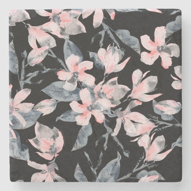Dessous-de-verre En Pierre Motif d'aquarelle rose et gris (Devant)