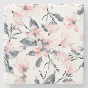Dessous-de-verre En Pierre Motif d'aquarelle rose et gris