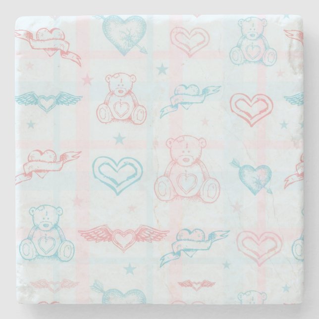 Dessous-de-verre En Pierre motif de bébé avec l'ours de nounours (Devant)