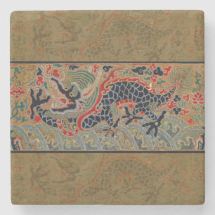 Dessous-de-verre En Pierre Motif de broderie en soie de dragon chinois antiqu